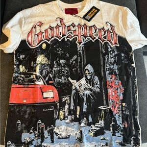 Godspeed Graphic Print Men's T-Shirt - White and Black
